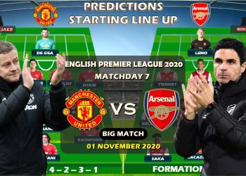 MANCHESTER UNITED vs ARSENAL Predictions Starting Line UP english premier league, 01 November 2020