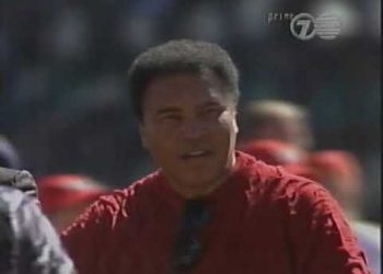 Muhammad Ali lap of honour before 1998 Aussie Rules Grand Final. AFL VFL Football.