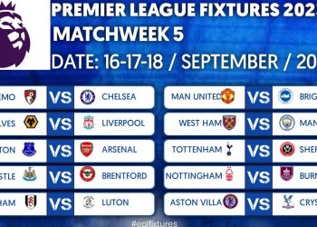 EPL Fixtures Today –  Match Week 5 -English Premier League Fixtures 2023/2024 Season