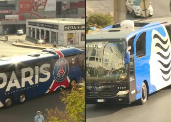 Football/Champions League: PSG, Atalanta team buses arrive at stadium | AFP