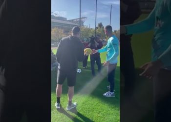 Spurs Keeper Vicario Tries Aussie Rules Footy | 10 News First