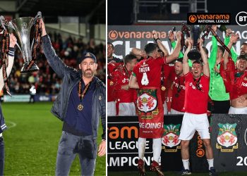 Listen to the noise as Wrexham lift the National League trophy and celebrate Football League return